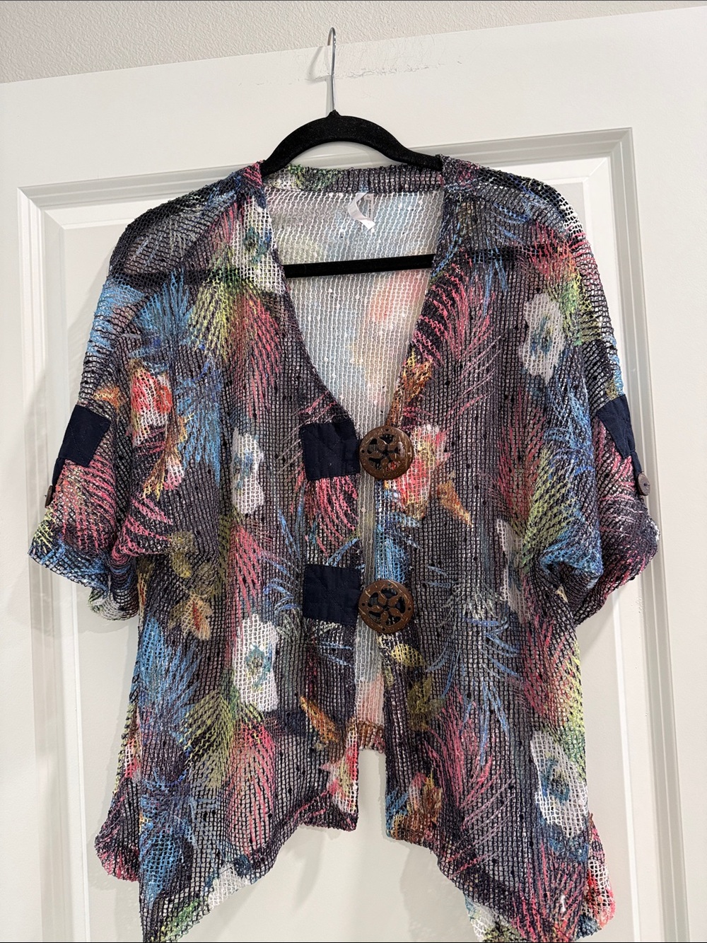 Kaktus Lightweight Floral Mesh Button-Front Women's Top - Multicolor sz l
